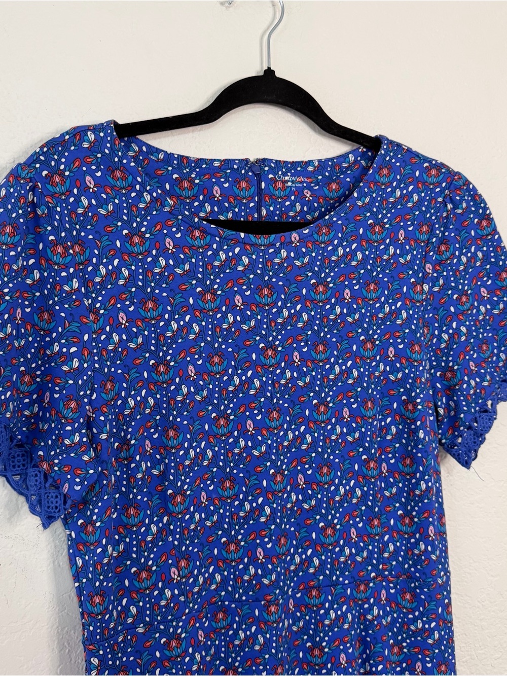 Chadwicks Blue Floral Fit & Flare Midi Dress Women’s Petite Large Cottagecore - Picture 3 of 12
